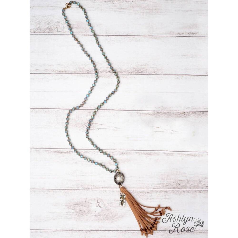 NEW SOUTHERN GRACE women's make heaven crowded crystal tassel cross beaded neckl
